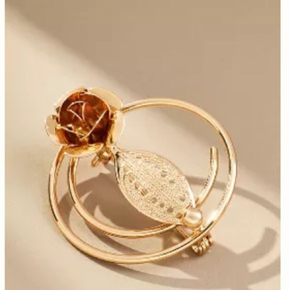 NWT! Anthropologie ROSE VASE BROOCH - Style No.  87753919 - Color:  GOLD - Picture 1 of 5